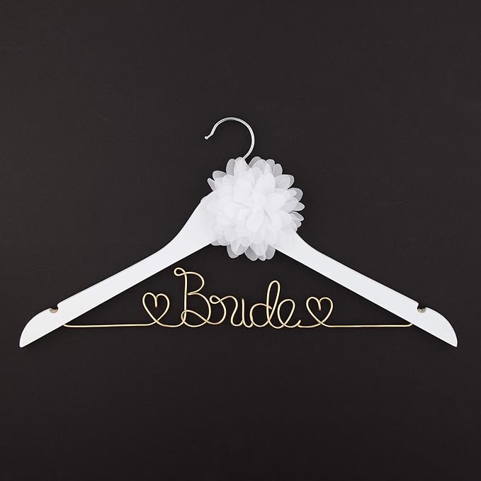 Ella Celebration Bride to Be Wedding Dress Hanger Wooden and Wire Hangers for Brides Gowns, Dresses (White with Light Gold)