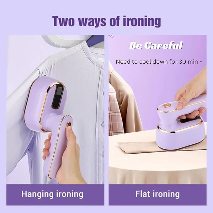 REBOLLITA Travel Steamer Iron for Clothes, 1000W handheld size portable Steamer Support Dry and Wet Ironing 180° small hand garment electric steam ironing machine for dress shirt travel (PURPLE)