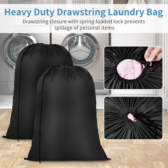 OTraki Large Laundry Bag 28x40 inch Heavy Duty Travel Laundry Bags Dirty Clothes Drawstring Laundry Bag Machine Washable for Camp Dorm Don't Drying, Melting 140-176℉ Black