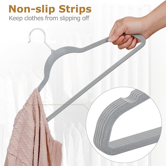 Velvet Hangers 100 Pack, Non-Slip Suit Clothes Hangers with 360 Degree Swivel Hook for Space Saving, Coats, Pants, Gray