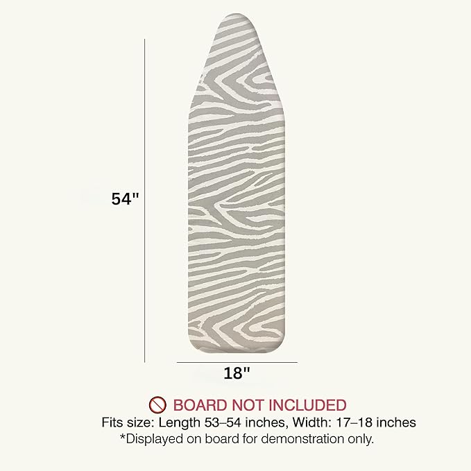 Ironing Board Cover and Pad 18"x54" Extra Thick Natural Cotton, Scorch and Stain Resistant Iron Board Cover, Extra Large Iron Board Cover with Fasteners Heavy Duty Heatproof Elastic Edge Zebra