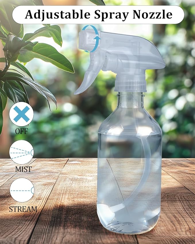 2 Pack 360° Spray Bottles, 10 oz Plastic Small Containers with Adjustable Spray Nozzles, Spray Bottles for Hair, Cleaning Solutions, BBQ and Plants Clear