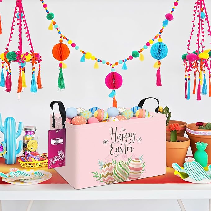 Rectangular Storage Basket Fabric Organizer Bin for Toys,Books,Clothes,Gifts,Pets-Perfect for Home,Office,Nursery,Dorm,Shelf(Rec-Easter egg)