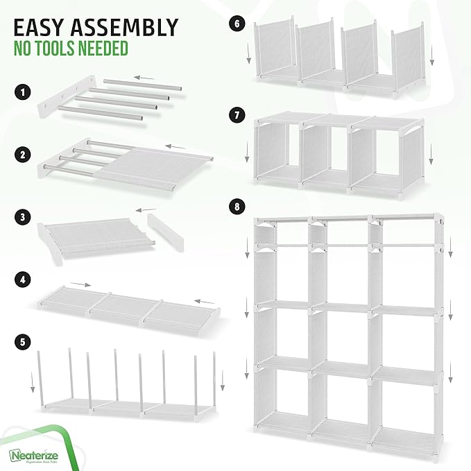 12 Cube Storage Organizer With Bins Included - Closet Storage With 12 Storage Bins - Easy To Assemble Storage Unit With Drawers - Closet Organization For Clothes, Bedroom, Nursery, & Toys (White-Grey)