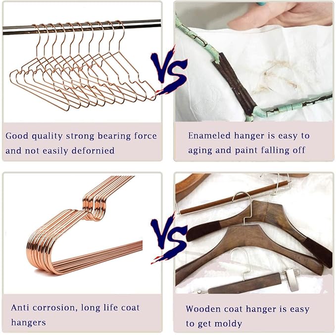 12.5" Rose Gold Shiny Steel Metal Wire Children's Baby Toddler Infant Hangers - 10 Pack Non-Slip Durable Space-Saving Baby Clothes Coat Hangers