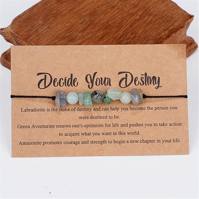 Chakra Gravel Beaded Bracelet with Wish Card for Women Men Adjustable Braide String Spiritual Crystal Stone Bracelet Yoga Meditation Anxiety Relief Jewelry Birthday Gift