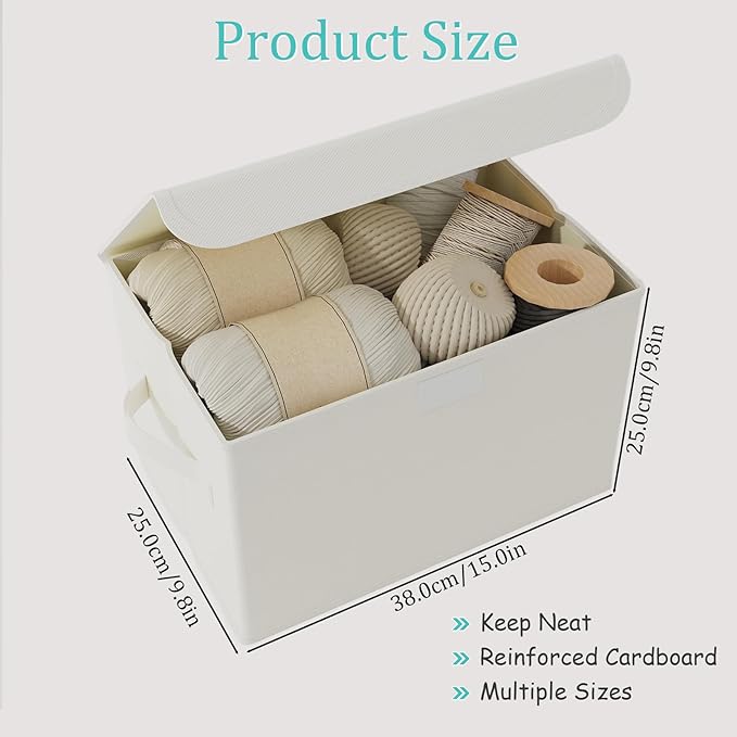 Storage Bins with Lids for Organizing, Closet Boxes with 2 Carrying Handles and Sturdy Heavy Cardboard, Home Organizers Cubes, 4 Pack, Beige, 15 x 9.8 x 9.8 In, XSNY12BEL-4