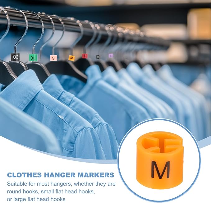PATIKIL 100 Pcs Clothes Hanger Markers, m Size Tags Fit 3mm Rod Garment Size Hanger Clips Color Coding Label for Clothing Hangers, Orange