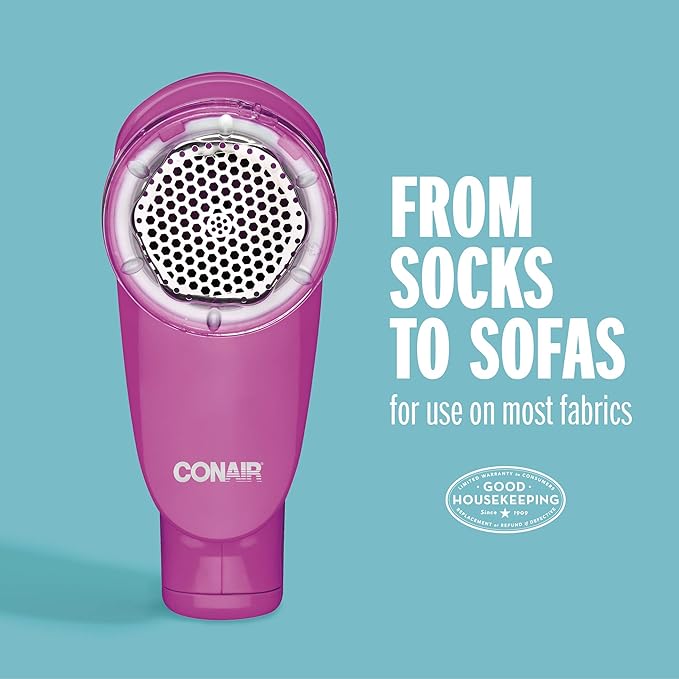 Conair Fabric Shaver and Lint Remover, Battery Operated Portable Fabric Shaver, Pink