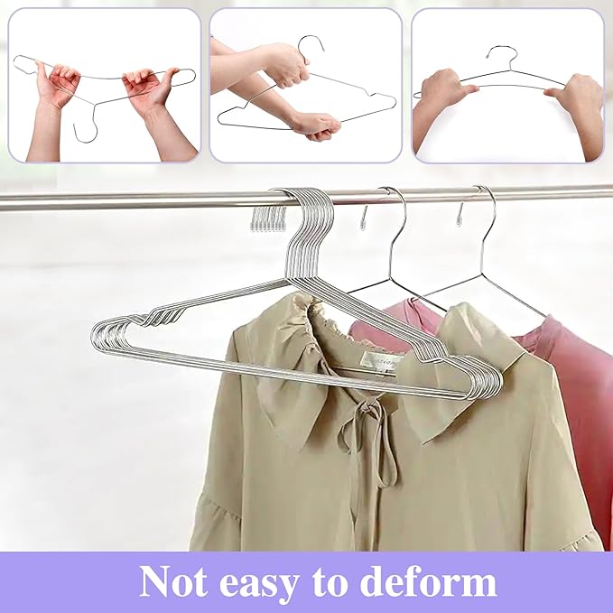 40 Pack Stainless Steel Clothes Hangers,Metal Hanger with Non Slip Notch,Heavy Duty Wire Hanger,Space Saving Closet Hangers for Closet,Pants,Shirts,Coat