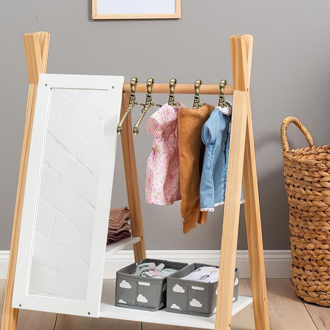 24Pcs Mini Clothes Hangers Metal Wire Doll Clothes Hangers for Dollhouse Wardrobe Golden 1.6 Inch Organize Doll Outfits and Display Accessories