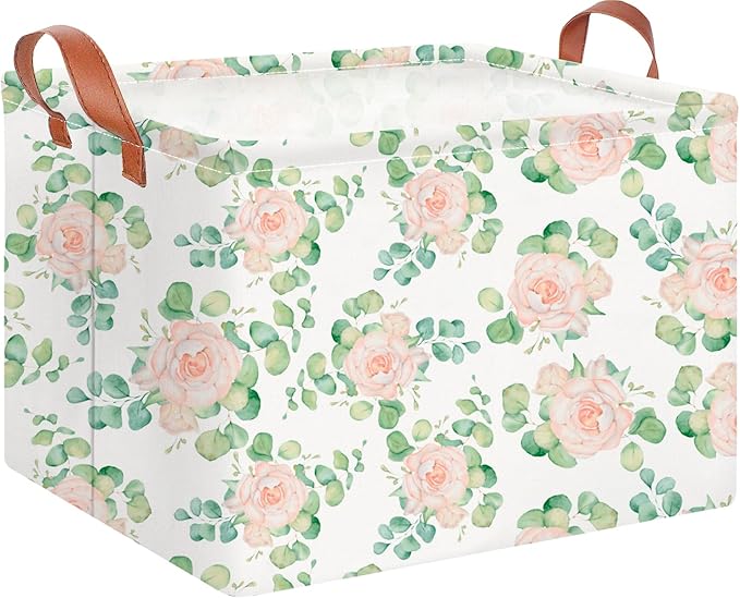 Rectangle Storage Basket with Handles,Collapsible Toys Bin,Books Box,Gift Basket(Watercolor Rose)