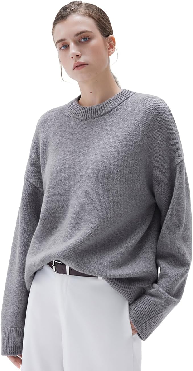 SUUKSESS Women Cashmere Blend Oversized Crew Neck Long Sleeve Pullover Sweaters