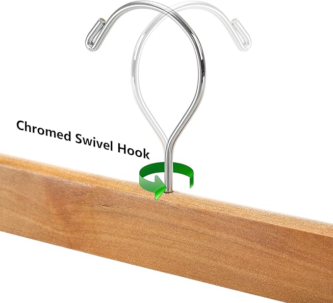 Tosnail 12 Pack Wooden Pants Skirt Hangers with Adjustable Clips, Solid Wood Jeans Hangers with Chromed Swivel Hook, Trouser Hanger for Men and Women's Clothing Closet Organizer