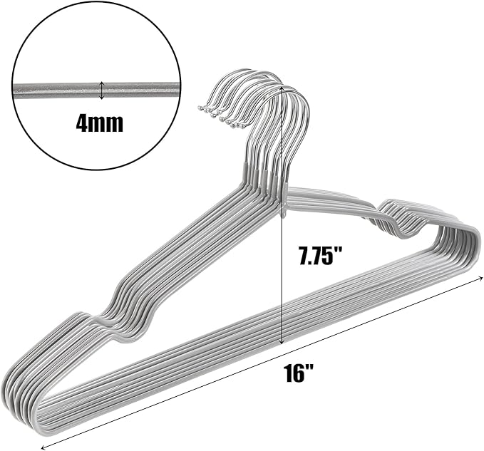 Tosnail 50 Pack 16-Inch Stainless Steel Wire Metal Hangers, Non-Slip Hanger, Space Saving Closet Clothes Organizer, Grey