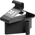 Heavy Duty Plastic Hangers 30 Pack, Black Plastic Hangers for Standard Size Clothes with Hook & Non-Slip Pants Bar for Shirts, Pants, Coat, Dresses, Jackets, Scarves and Belts