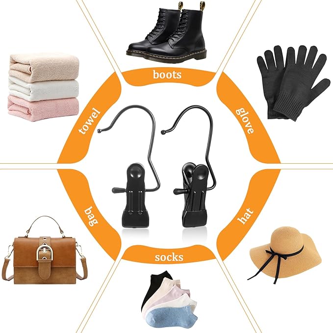50Pcs Boot Hanger Clips for Closet, Portable Laundry Hooks with Clips, Heavy Duty Boot Hanging Clips, Boot Hangers Space Saving for Boots Pants Jeans Clothes Hats Tall Towels