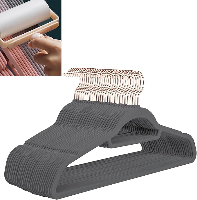 Velvet Hangers,Felt Hangers,Non-Slip Clothes Hanger, Multifunctional Space Saving Clothes Hangers for Wedding Dress & Dress Clothes(Dark Grey 2,20pcs)