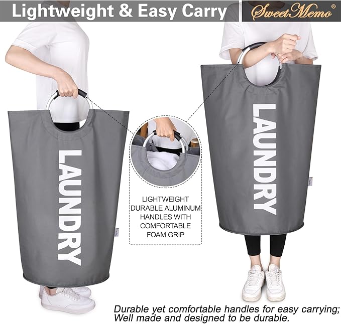 Large Laundry Hamper Bag 95L，Tall Laundry Basket with Handles, Big Dirty Clothes Hamper for Dorm, Laundry Room, Sturdy, Lightweight & Easy Carry Laundry Sorter Bin – Dark Grey