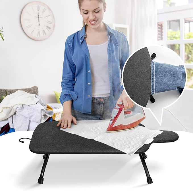 Duwee 15"x30" Table Top Ironing Board Extra Wide with Heat Resistant Cover,10mm Thicken Double Layers Feltpad and Foam,Non-Slip Feet for Home, Laundry Rooms, Dorms,Black