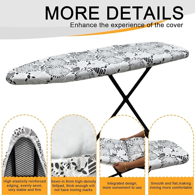 Ironing Board Cover and Pad, Sewn-in Thick Feltpads, Elastic Edge,13"x43"Scorch & Stain-Resistant Replacement Ironing Board Cover, Fits Standard Ironing Boards, Durability & Easy to Install