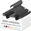 Hsei 5/10/40 Pack Baby Hangers with 10/20/80 Clips, Plastic Kids Pants Hangers for Nursery Closet Top and Bottom Clothes Hanger Set for Newborn Infant Toddler(120 Packs Total,Black,10.6 Inch)