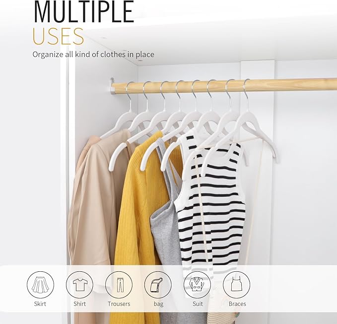 ManGotree Velvet Shirt Hangers for Women, 16.5'' Suit Hangers with Shoulder Groove, Non-Slip Dress Clothes Hanger for Coats, Tank Tops, Shirts, Blouses, Shorts (22 Pack, White)
