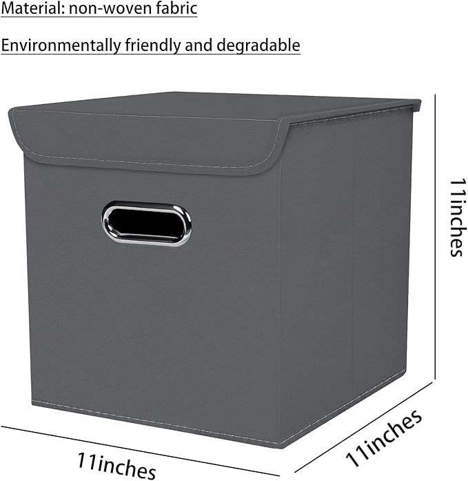 Closet Organizers Fabric Storage Bins With Lids Collapsible Cube Storage Organizer Basket With Handles,Storage Boxes for Clothes Storage,Office,Laundry,Shelves,8 Pack,（Grey）