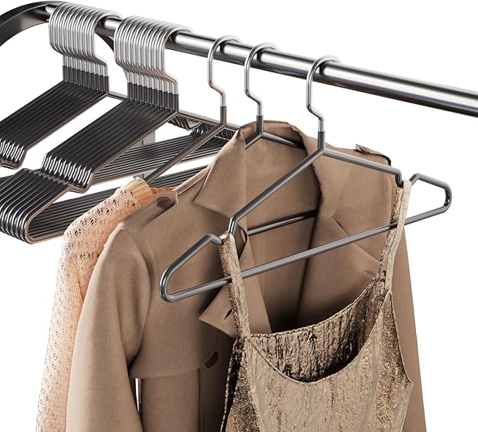 Metal Hangers Non-Slip Suit Coat Hangers Chrome and Black Friction, Metal Clothes Hanger with Rubber Coating, 16 Inches Wide, Set of 20 (Black)