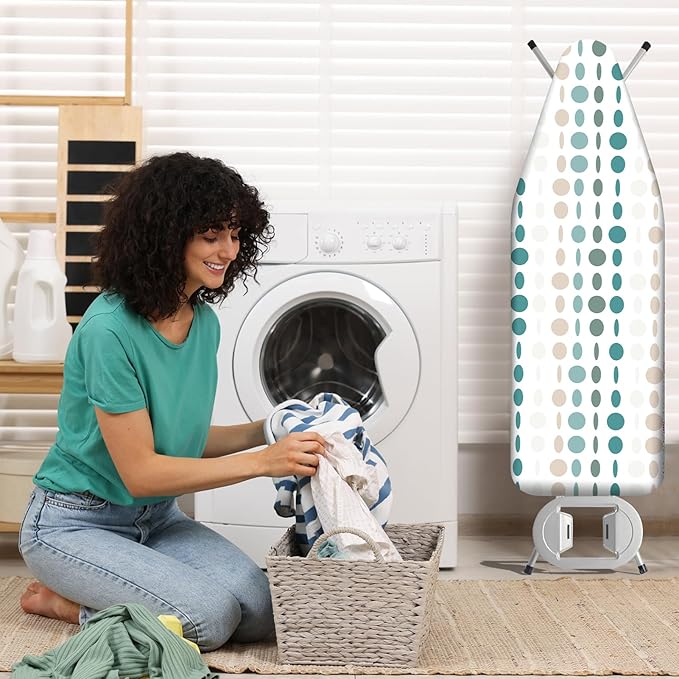 BNDX Ironing Board Cover Pad Thick for Hotels Tension Fit - Eco-Conscious Consumers Laundry Business Owners Home Gym Users Durable, College Students Buckles 15" x 54" Standard Size - Confetti Dots