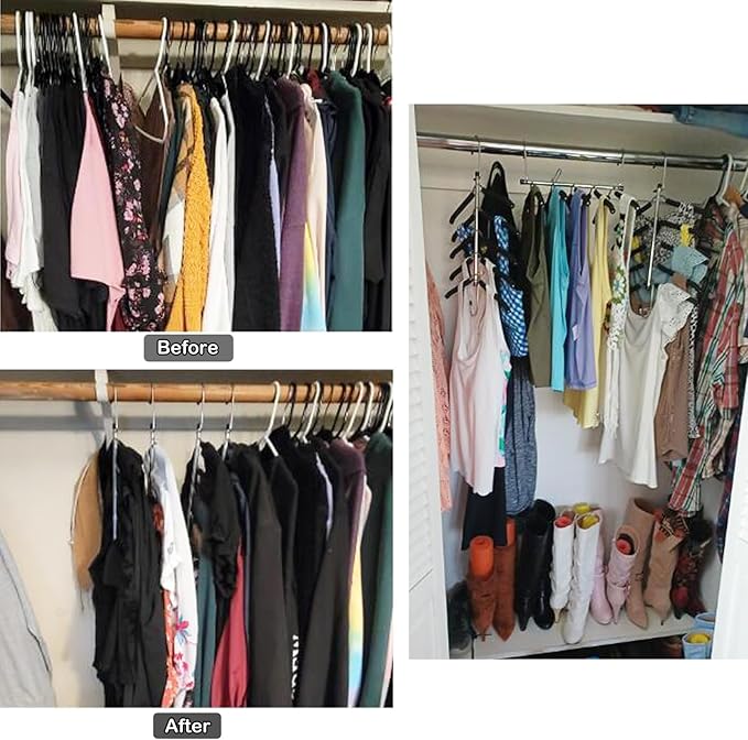 Space Saving Clothes Hangers – 5-in-1 Shirt & Coat Hangers with Non-Slip Foam, Stainless Steel Tiered Closet Organizer for Sweatshirts, Hoodies, Sweaters, T-Shirts – 2 Pack by ZNBEN