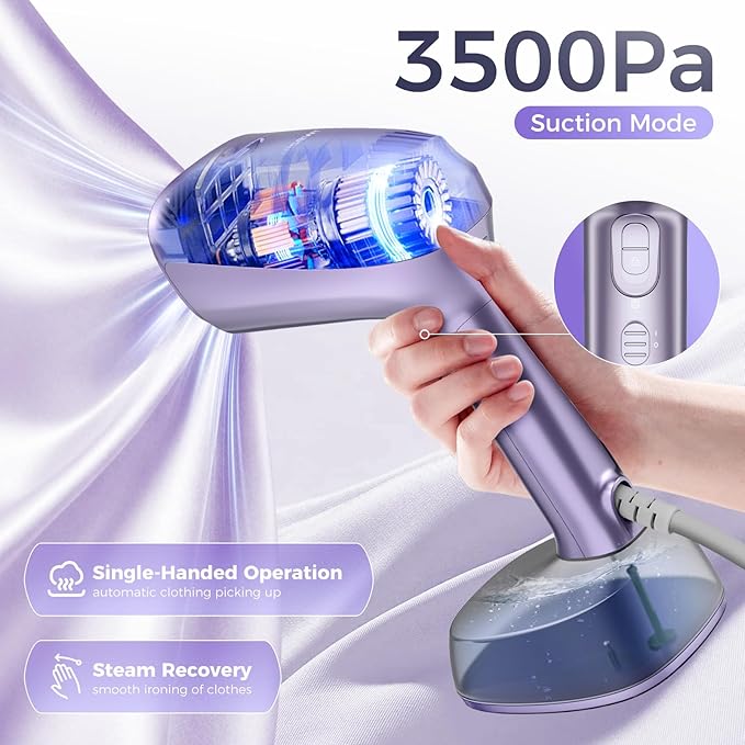Vacuum Steamer for Clothes, 3500Pa Suction Handheld Clothes Steamer,Multiple mode adjustment，Portable Travel Steamers for Clothes, Steaming & Ironing 2 in 1，400ml Water Tank (for 110-120V)