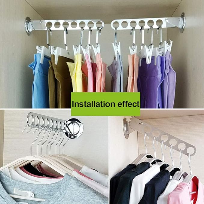 Wall Mounted Drying Rack Clothing Foldable for Laundry Room with Swing Arm Holder, Aluminium Clothes Drying Organizer Rack Garment Hooks Space Saver Retractable Folding Indoor Wall Mounted Hanger