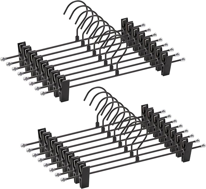 16-Pack Black Pants Hanger, Adjustable Women's Skirt Hanger, Jeans Hanger Pants Hanger, Heavy Duty Space Saving Shorts Hanger