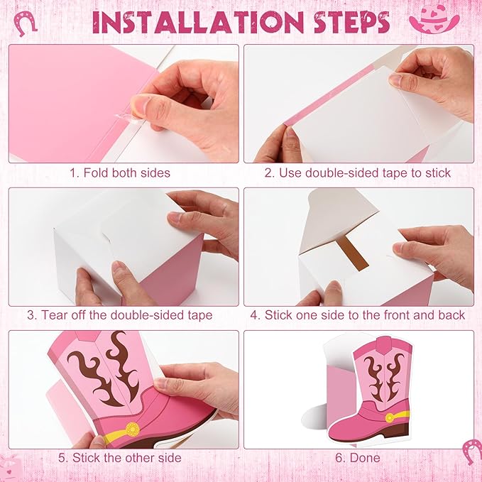 8 Set Western Cowboy Boots Flower Boxes Centerpiece Boot Shape Gift Boxes Western Party Decoration Vase Centerpieces for Table Rodeo Birthday Baby Shower Wedding Supplies(Pink)
