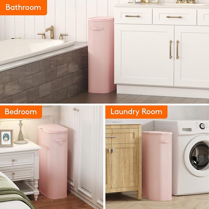 Lifewit 75L Slim Laundry Basket with Lid, Narrow Large Laundry Hamper with Plastic Handles and Removable Bag, Tall Foldable Dirty Clothes Hampers for Laundry Room, Bedroom, Bathroom, Dorm, Pink