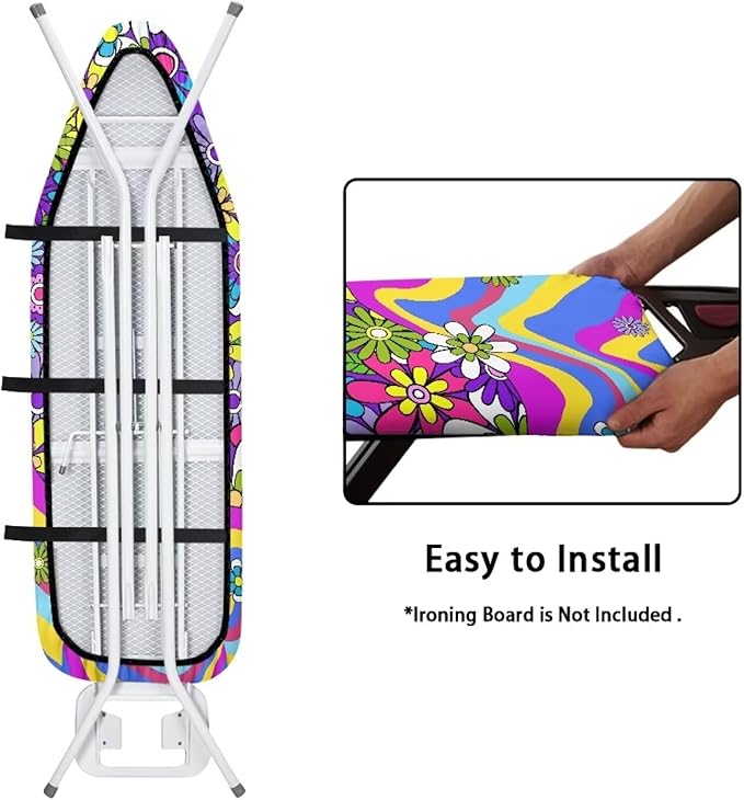 Hippie Flower Ironing Board Replacement Cover for Extra Wide 15 x 54 Ironing Boards Reflects Heat and Stain Resistant Ironing Board Cover Christmas Decor