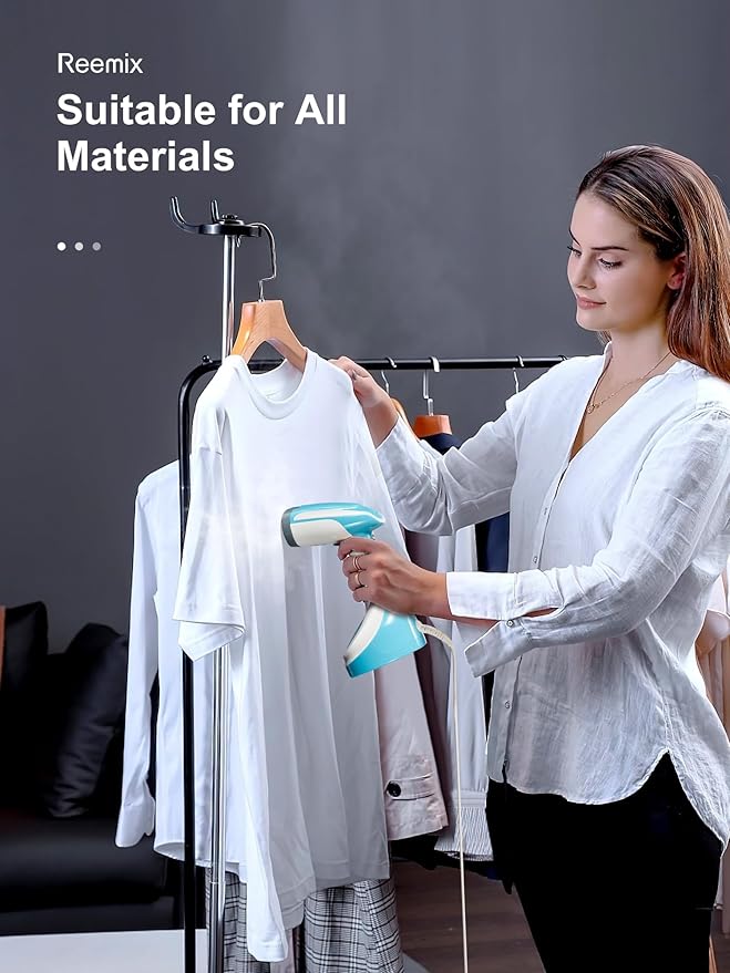 Reemix Steamer for Clothes, Folding Handheld Design Garment Wrinkles Remover, 20g/min Strong Penetrating Steam, 25-Sec Fast Heat-up, for Home, Office and Travel (Large, no Foldable, Aqua)