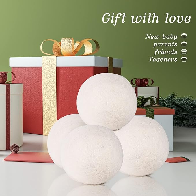 Wool Dryer Balls Organic 6 Pack XL,Handmade Dryer Balls,100% New Zealand Wool Natural Fabric Softener,Reusable 1000 Loads,Shorten Drying Time & Reduces Wrinkles