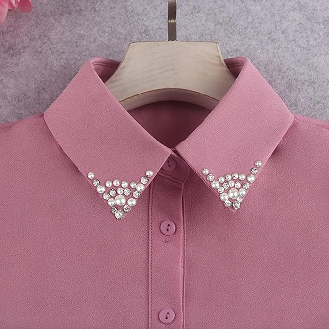 Chiffon Beading Half-Shirt Blouse Detachable Lace Fake Collars Dicky Collar Faux Collar for Women Girls