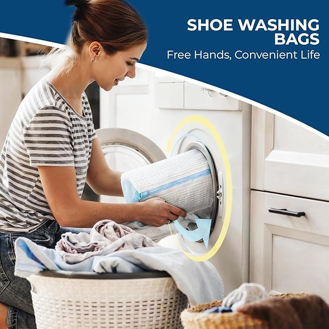Shoe Washing Machine Bags - Reusable Sneaker Laundry Bags for Washer & Dryer - Fine-Mesh Protective Wash Bags to Prevent Damage - Washer Bags for All Type of Shoes - Pack of 2