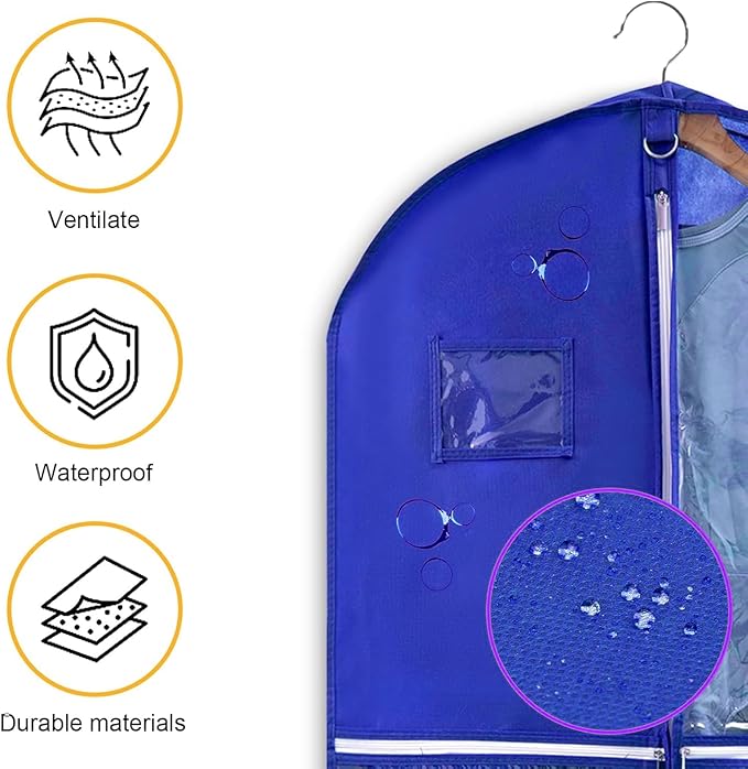 1 Pack Garment Bag for Travel Storage,Dance Costumes Competition Bag,Girls Dress Recital Dance Bag Kids Garment Bags for Hanging Clothes,Clear Cheer Uniform Garment Bag with Buckle.Blue