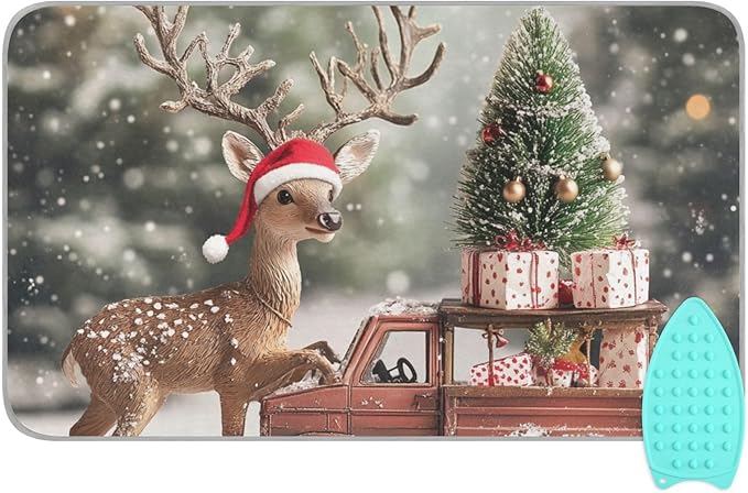 Ironing Mat Pad for Table Portable Travel Iron Blanket Ironing Board Covers Pressing Mat Heat Press Pads 27.6x47.2 Inches Christmas Tree Elk Truck57