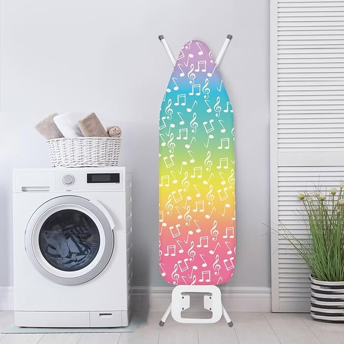 GLENLCWE Rainbow Music Note Ironing Board Cover,Colorful Iron Pad Covers Non Slip with Hook and Loop,Thick Padding Iron Board Cover Protector Washable