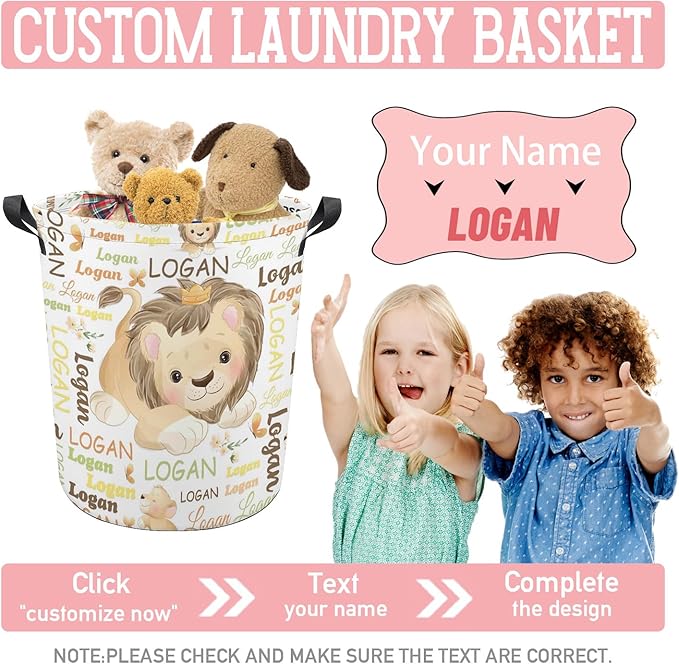 Lion Laundry Basket,Personalized Laundry Hamper for Boys Girls,Custom Laundry Basket With Name, Customized Dirty Clothes Hamper for Bathroom Bedrooms,S-16.5"X 13.8"