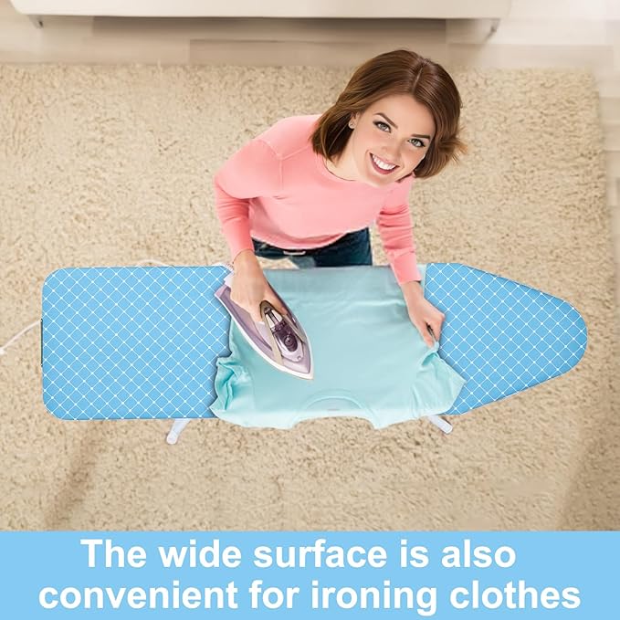 Ironing Board, 42 inch Full-Size Folding Ironing Board, 4-Leg Fold-Up Household Ironing Board, Extended Ironing Board Outside with Removable Heat-Resistant Cover (42 inch Blue)