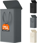 Lifewit 75L Slim Small Laundry Hamper, Laundry Basket with Lid, Dirty Collapsible Clothes Storage with Easy Carry Extended Handles, Tall Hampers for Bedroom Laundry Room, Gray, 1 Pack