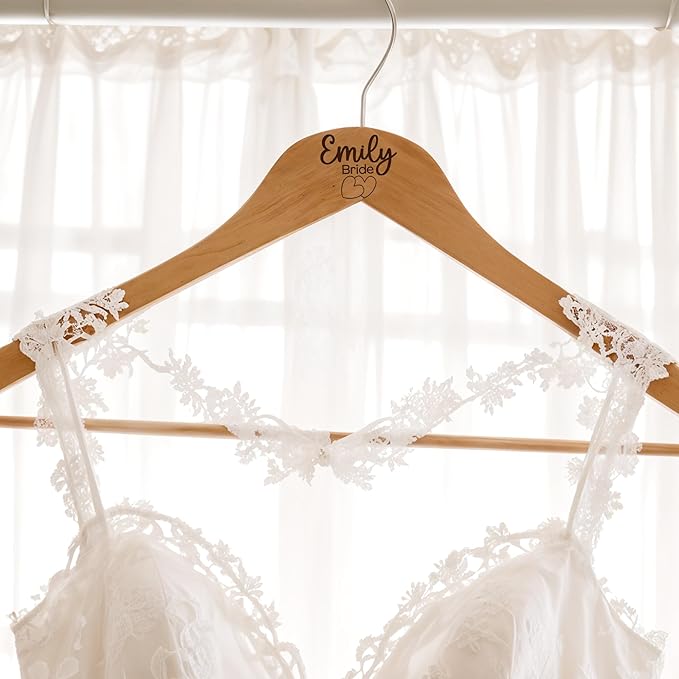 Personalized Bride & Groom Hangers with Custom Name & Date - Engraved Wooden Bridal Party Hangers