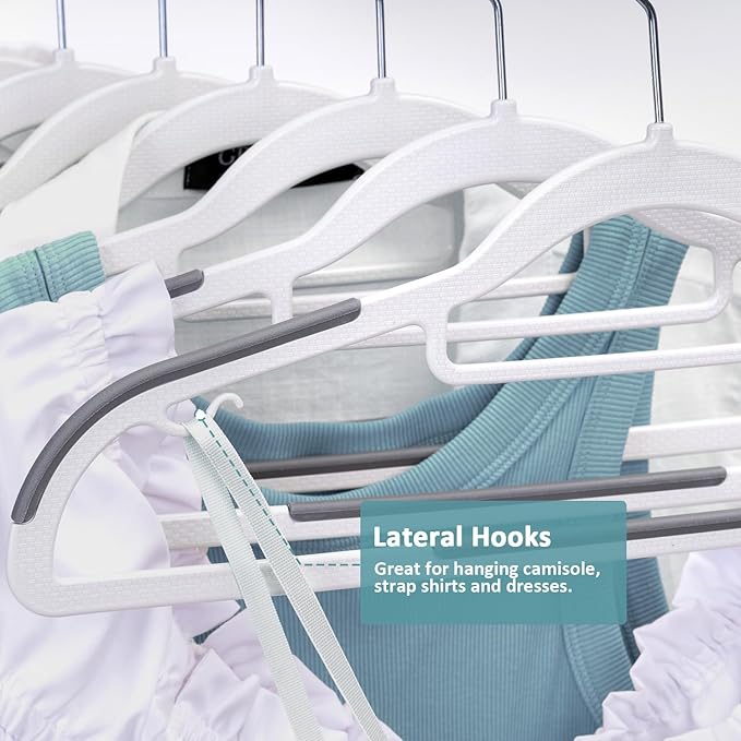 30-Pack Plastic Clothes Hangers, Space Saver, Non Slip, 360° Swivel Hook, 0.2 Inches Slim, Sturdy Heavy Duty Coat, Durable Hangers for Suits, White and Dark Gray
