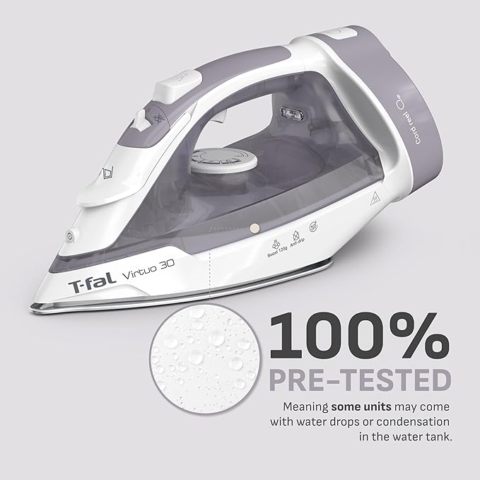 T-Fal Virtuo Steam Iron for Clothes with Retractable Cord, Portable Iron and Steamer for Clothes, Ceramic Nonstick Soleplate, 1500 Watts, Anti-Drip, Auto-Off, Scratch Resistant, Grey